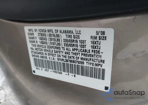 2008 Honda Odyssey Ex-L из США, поврежденный, VIN 5FNRL38788B079299